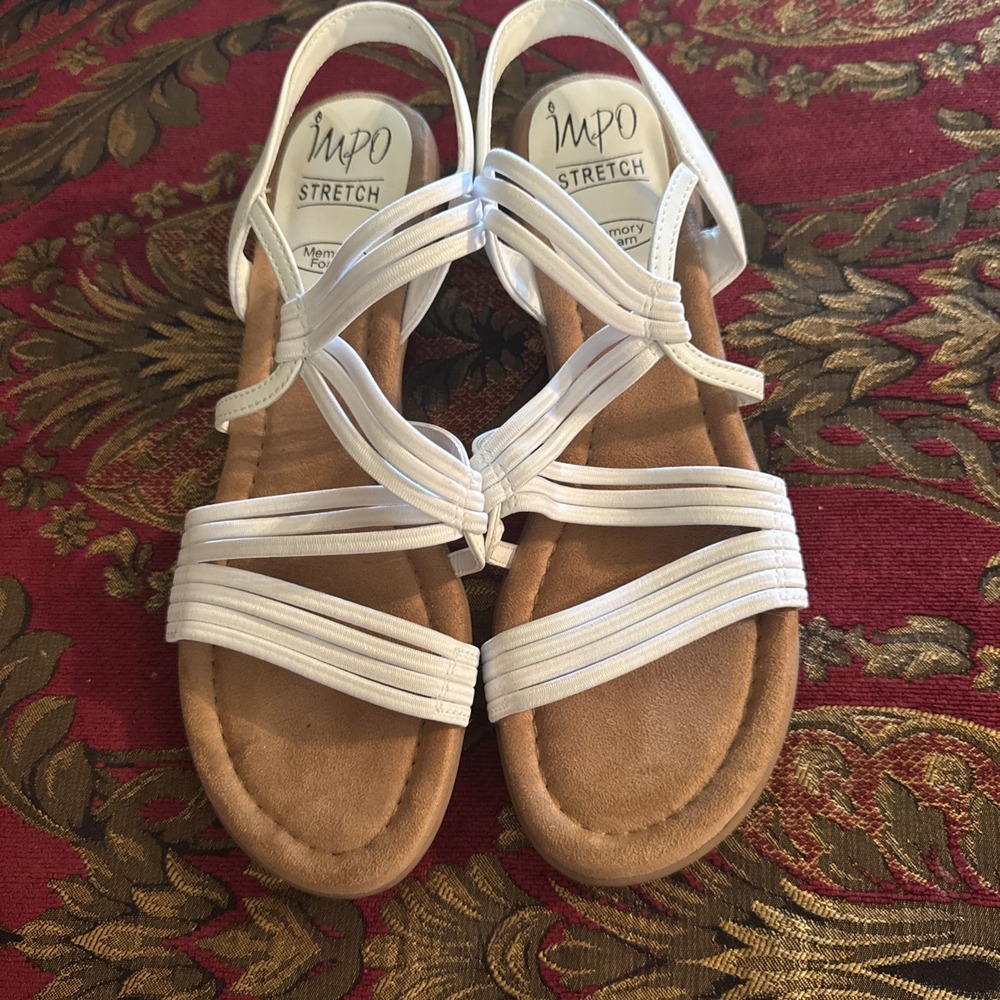 Impo Stretch  White Strappy Slingback Sandals Womens 7.5 M Wedge Casual